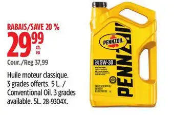 Canadian Tire Huile moteur classique Pennzoil offer