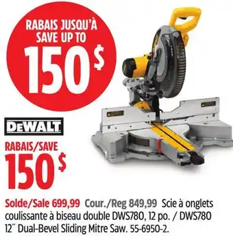 Canadian Tire Scie à onglets coulissante à biseau double DWS780, 12po DEWALT offer