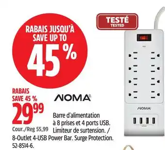 Canadian Tire Barre d'alimentation à 8prises et 4ports USB NOMA offer