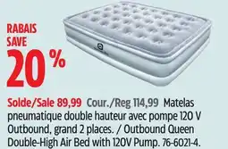 Canadian Tire Matelas pneumatique double hauteur avec pompe 120V Outbound, grand 2 places Outbound offer