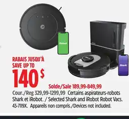 Canadian Tire Certains aspirateurs-robots Shark et iRobot offer