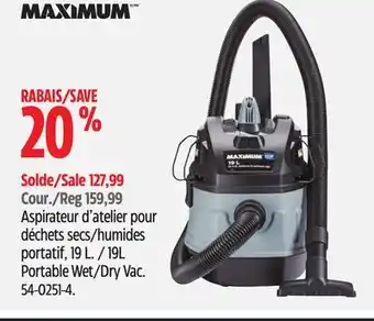 Canadian Tire Aspirateur d'atelier pour déchets secs/humides portatif, 19 L MAXIMUM offer