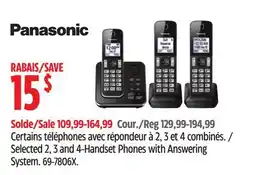 Canadian Tire Certains téléphones avec répondeur à 2, 3 et 4 combinés Panasonic offer