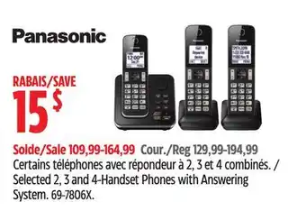 Canadian Tire Certains téléphones avec répondeur à 2, 3 et 4 combinés Panasonic offer