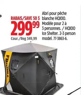 Canadian Tire Abri pour pêche blanche HQ100. Modèle pour 2 à 3 personnes Frabill offer