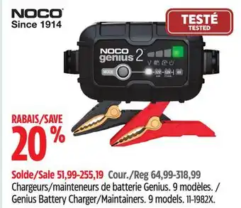 Canadian Tire Chargeurs/mainteneurs de batterie Genius NOCO offer