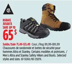 Canadian Tire Chaussures de randonnée et bottes de sécurité pour hommes Altra et Stanley offer