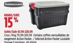 Canadian Tire Certains coffres verrouillables de rangement Action Packer Rubbermaid offer