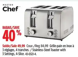 Canadian Tire Grille-pain en inox à 3 réglages, 4 tranches Master Chef offer