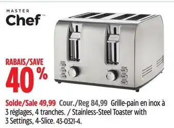 Canadian Tire Grille-pain en inox à 3 réglages, 4 tranches Master Chef offer