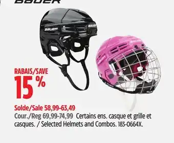 Canadian Tire Certains ens. casque et grille et casques Bauer offer