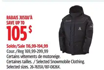 Canadian Tire Certains vêtements de motoneige Origine offer