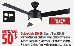 Canadian Tire Ventilateur de plafond avec télécommande Aspen Canarm, 3 vitesses offer