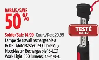 Canadian Tire Lampe de travail rechargeable à 16DEL MotoMaster offer