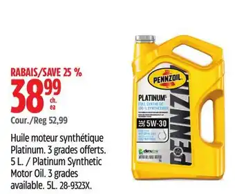 Canadian Tire Huile moteur synthétique Platinum Pennzoil offer