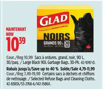 Canadian Tire Sacs à ordures, grand, noir, 90L, 30/paq GLAD offer