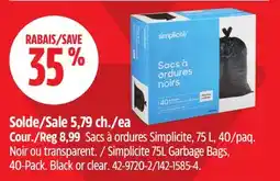 Canadian Tire Sacs à ordures Simplicite, 75L, 40/paq offer