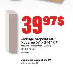 Matériaux Pont Masson Modern Primed MDF Casing 1/2 X 2 1/2 X 7' offer