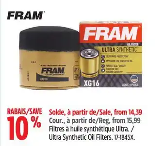 Canadian Tire Filtres à huile synthétique Ultra FRAM offer