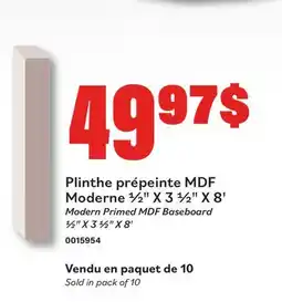 Matériaux Pont Masson MDF Moderne 1/2 X 3 1/2 X 8' Modern Primed MDF Baseboard offer