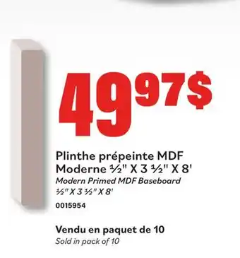 Matériaux Pont Masson MDF Moderne 1/2 X 3 1/2 X 8' Modern Primed MDF Baseboard offer