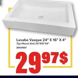 Matériaux Pont Masson Top Mount Sink 24X16X4 offer