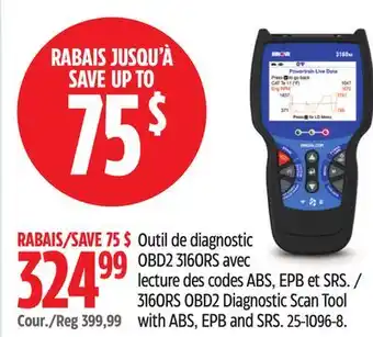 Canadian Tire Outil de diagnostic OBD2 3160RS avec, lecture des codes ABS, EPB et SRS Innova offer