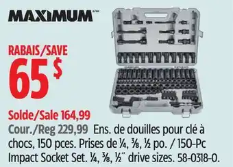 Canadian Tire Ens. de douilles pour clé à chocs, 150 pces MAXIMUM offer