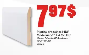 Matériaux Pont Masson Modern Primed MDF Baseboard 1/2 X 4 3/4 X 8' offer