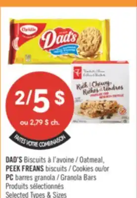 Pharmaprix DAD's Oatmeal, PEEK FREANS Cookies or PC Granola Bars offer