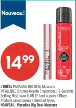 Pharmaprix L'ORÉAL PARADISE BIG DEAL Mascara, INFALLIBLE 3-Seconds Setting Mist or LUMI LE Blush offer