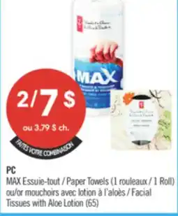 Pharmaprix PC MAX Paper Towels (1 Roll) or Facial Tissues with Aloe Lotion (65) offer