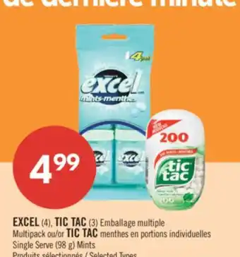 Pharmaprix EXCEL (4), TIC TAC (3) Emballage multiple Multipack or TIC TAC Single Serve (98 g) Mints offer