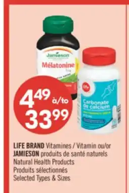 Pharmaprix LIFE BRAND Vitamin or JAMIESON Natural Health Products offer