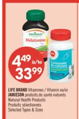 Pharmaprix LIFE BRAND Vitamin or JAMIESON Natural Health Products offer