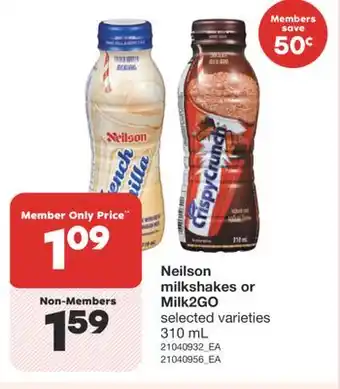 Wholesale Club MILKSHAKES OR MILK2GO, 310 ML offer