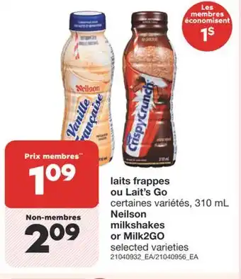 Wholesale Club LAITS FRAPPES OU LAIT'S GO, NEILSON 310 ML offer