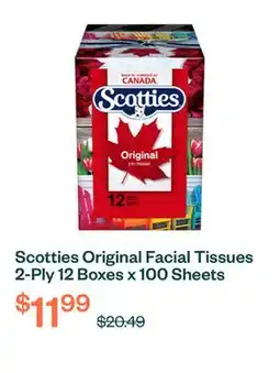 Voilà Scotties Original Facial Tissues 2-Ply 12 Boxes x 100 Sheets offer