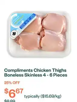 Voilà Compliments Chicken Thighs Boneless Skinless 4 - 6 Pieces offer