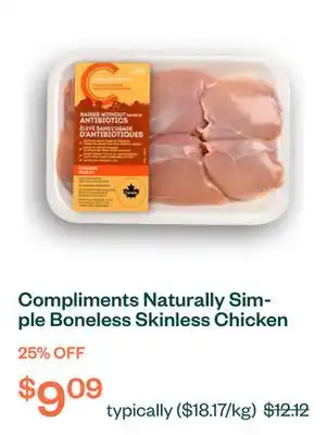 Voilà Compliments Naturally Simple Boneless Skinless Chicken Thighs 6 Thighs offer