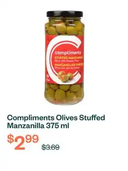 Voilà Compliments Olives Stuffed Manzanilla 375 ml offer