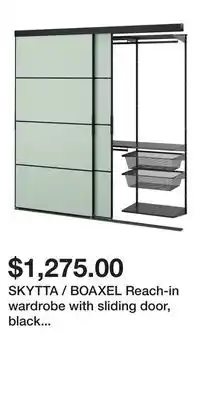 IKEA SKYTTA / BOAXEL Reach-in wardrobe with sliding door, black metal/Mehamn light green offer