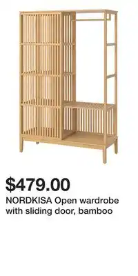 IKEA NORDKISA Open wardrobe with sliding door, bamboo offer