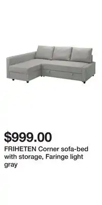 IKEA FRIHETEN Corner sofa-bed with storage, Faringe light gray offer