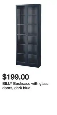 IKEA BILLY Bookcase with glass doors, dark blue offer