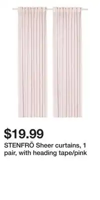 IKEA STENFRÖ Sheer curtains, 1 pair, with heading tape/pink offer