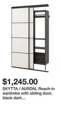 IKEA SKYTTA / AURDAL Reach-in wardrobe with sliding door, black dark gray/Mehamn white offer