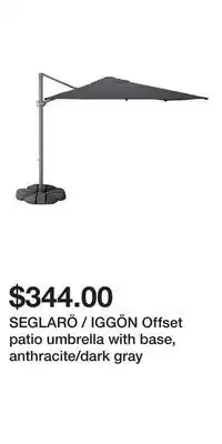 IKEA SEGLARÖ / IGGÖN Offset patio umbrella with base, anthracite/dark gray offer