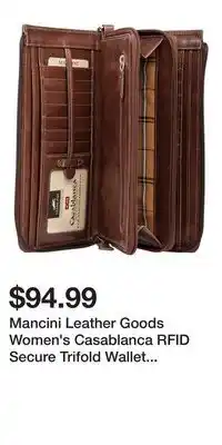 Mark's Mancini Leather Goods Women's Casablanca RFID Secure Trifold Wallet Brown offer