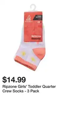 Sport Chek Ripzone Girls' Toddler Quarter Crew Socks - 3 Pack offer